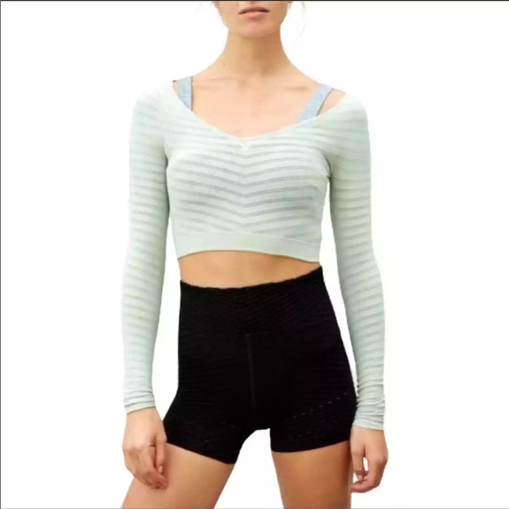Free People Movement Gone Adrift seamless mesh v neck top green